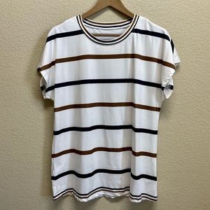 🛍3/$15🛍 EMERY ROSE Short Sleeve Top size M Ivory Sheen Striped EUC